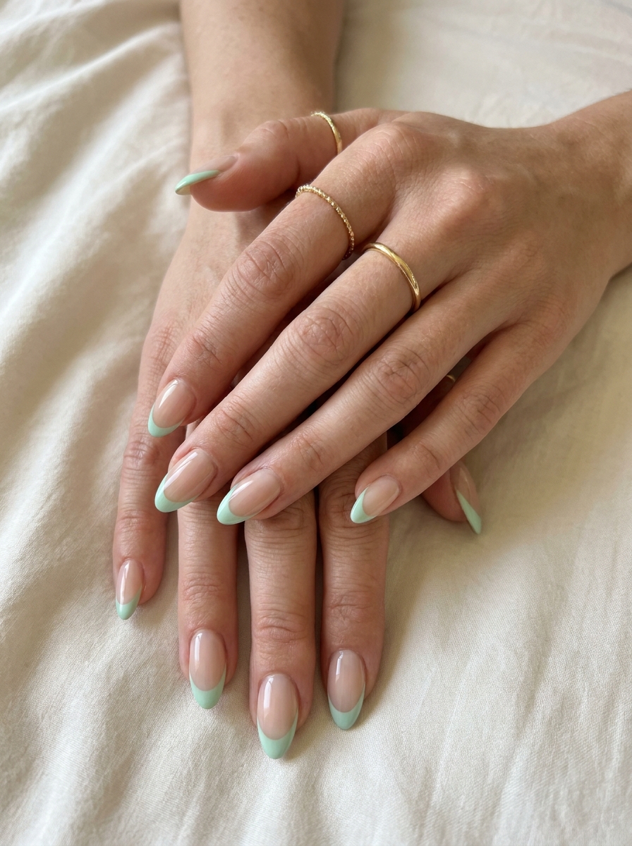 Mint Green French Nails mit zarten mintgrünen Spitzen